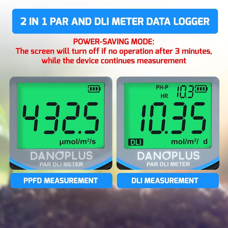 DANOPLUS PAR Meter 2 in 1 PAR DLI Meter with Data Logging, Record and Export 5 Years of Data, 400-700nm PPFD Meter Sunlight Meter Measure PPFD and DLI (Daily Light Integral), Light Measurement Tool for Plants - Image 2